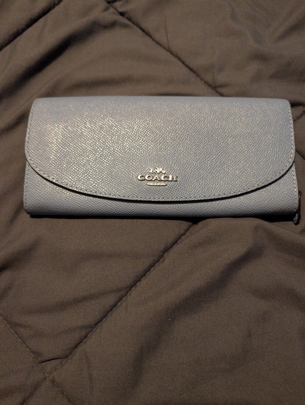 COACH Light Blue Pebbled Leather Continental Wallet